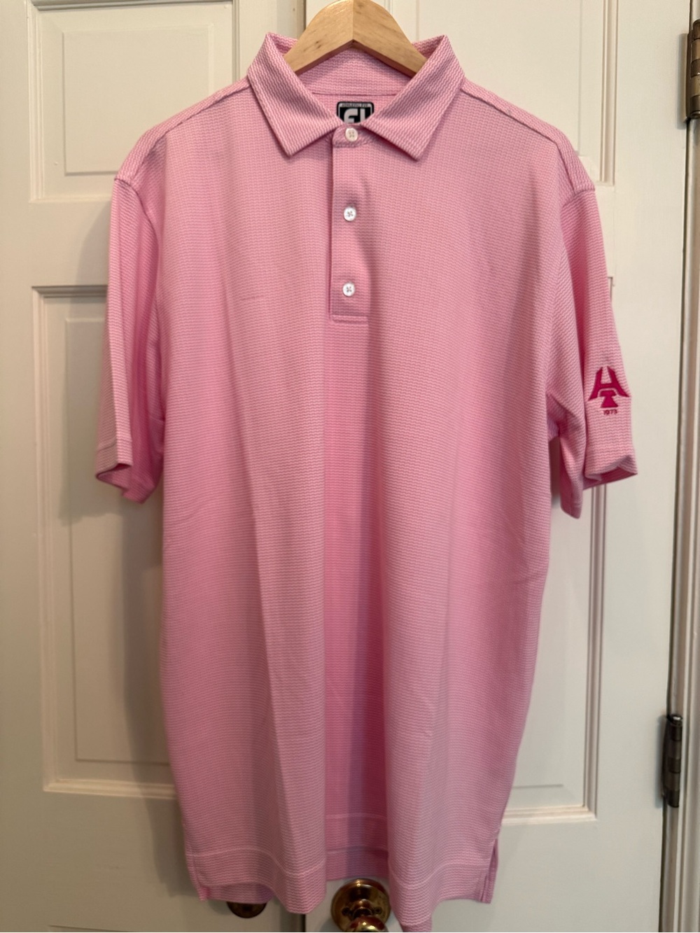 FootJoy Men’s XL Athletic Fit Pink Golf Polo Embroidered 1973 Logo
